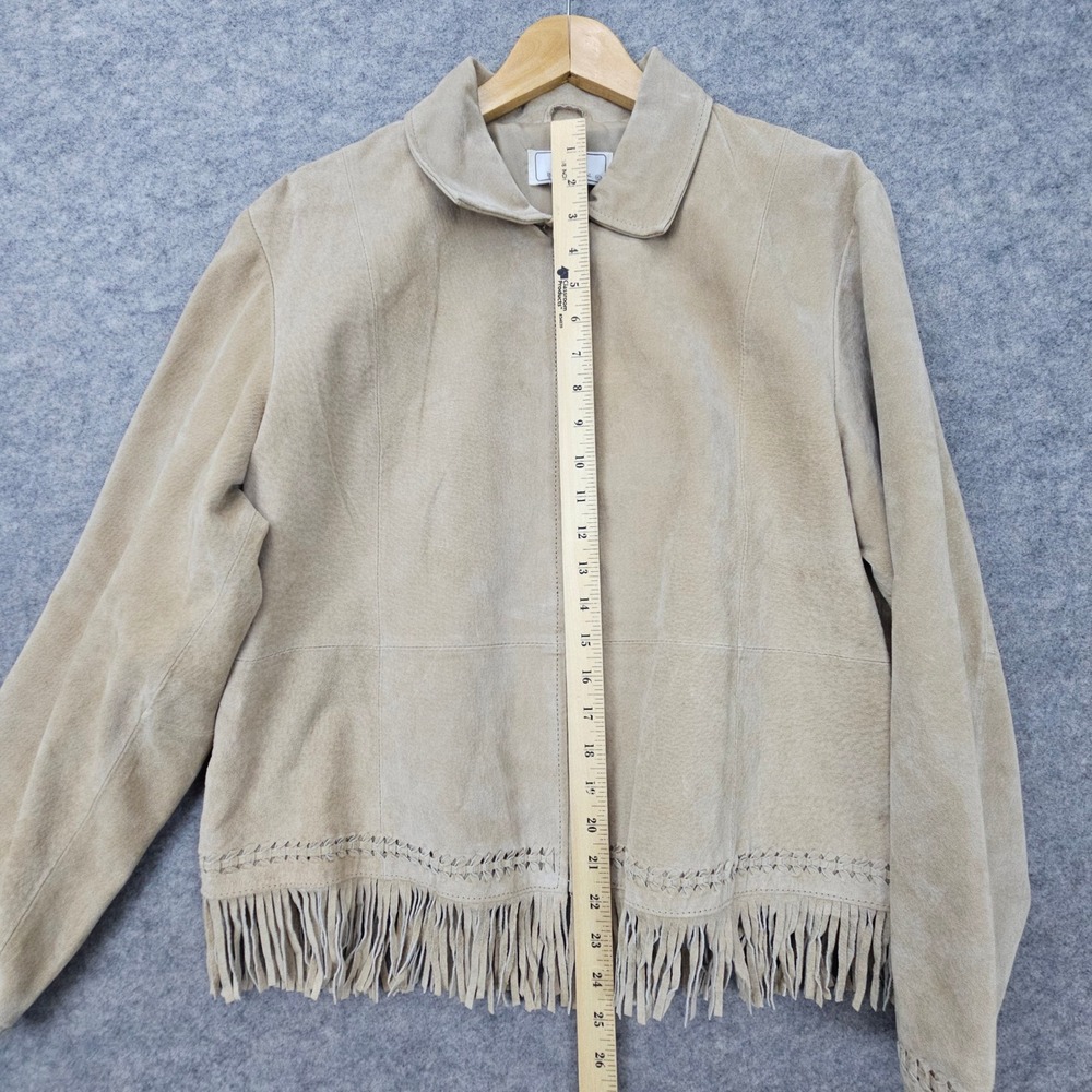 Lisa International Women Tan Suede Fringe Jacket Size L Leather Western Boho Zip - Picture 8 of 10
